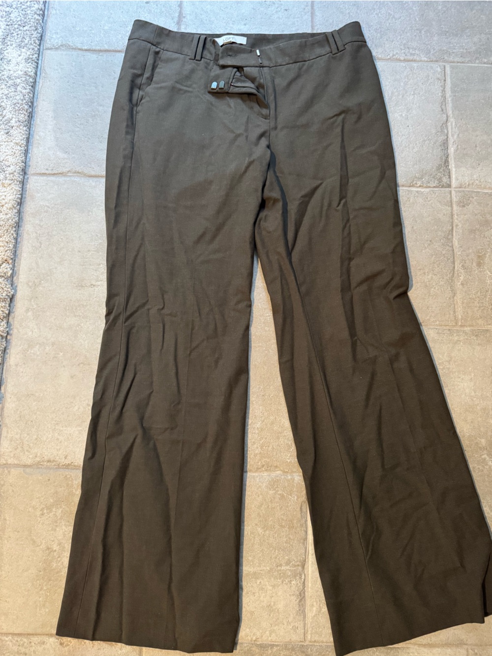 LOFT Olive Brown High-Rise Wide Leg Pants